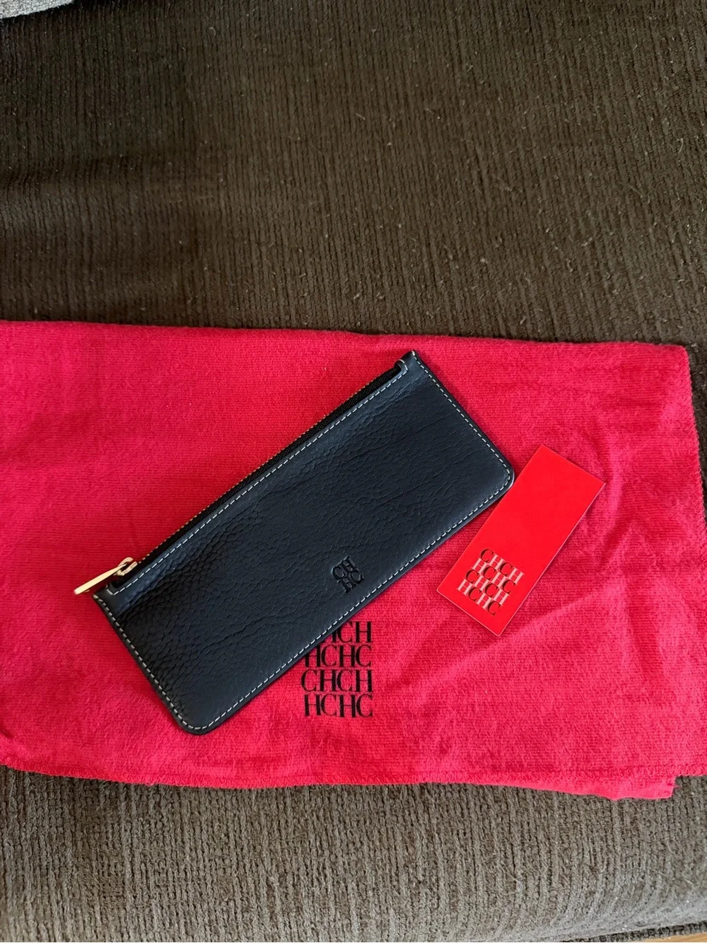 Sold!Authentic Carolina Herrera CHCH Black Leather Coin/Card Holder